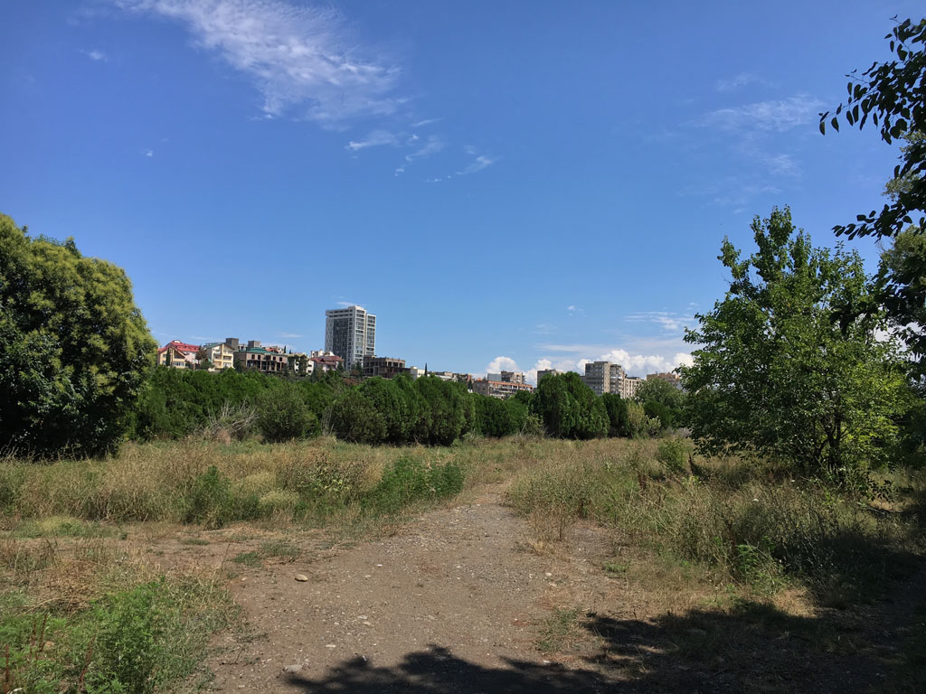 Sommarhetta i park i Tbilisi